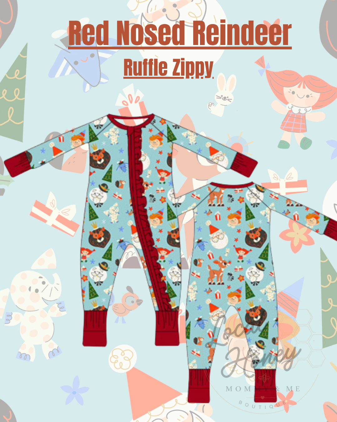Pre order Ruffle Zippy Red Nosed Reindeer