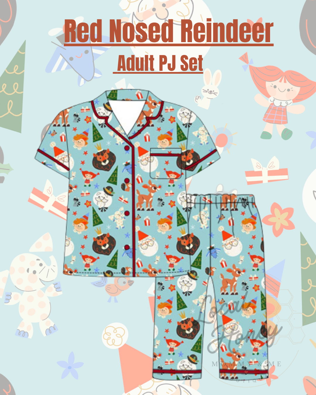 Pre order Red Nosed Reindeer Adult Pj set
