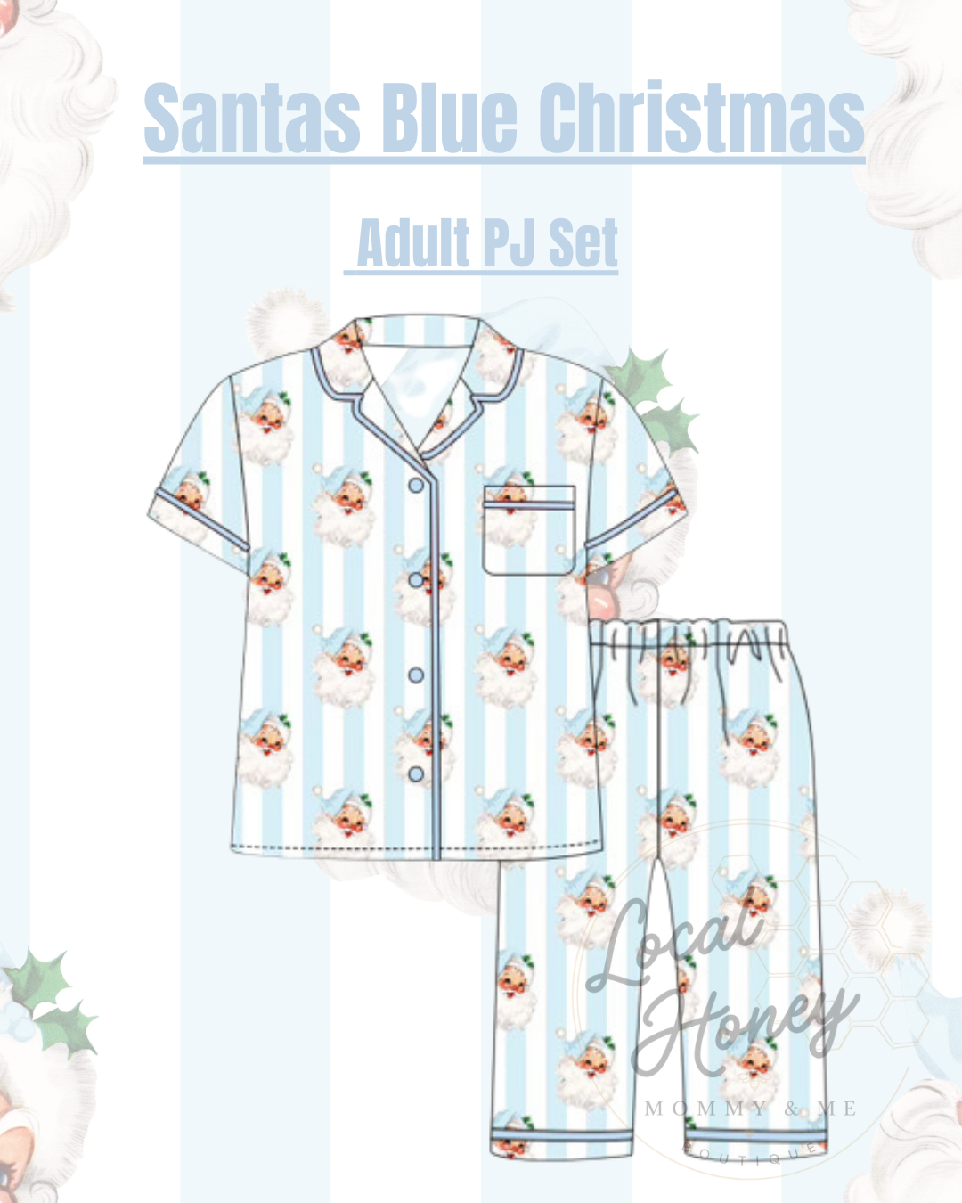 Pre order Adult Pj set Santa’s Blue Christmas
