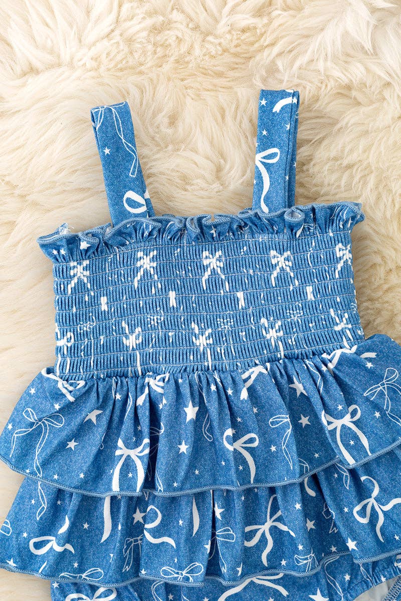 Simulated denim w/ printed bows baby bodysuit