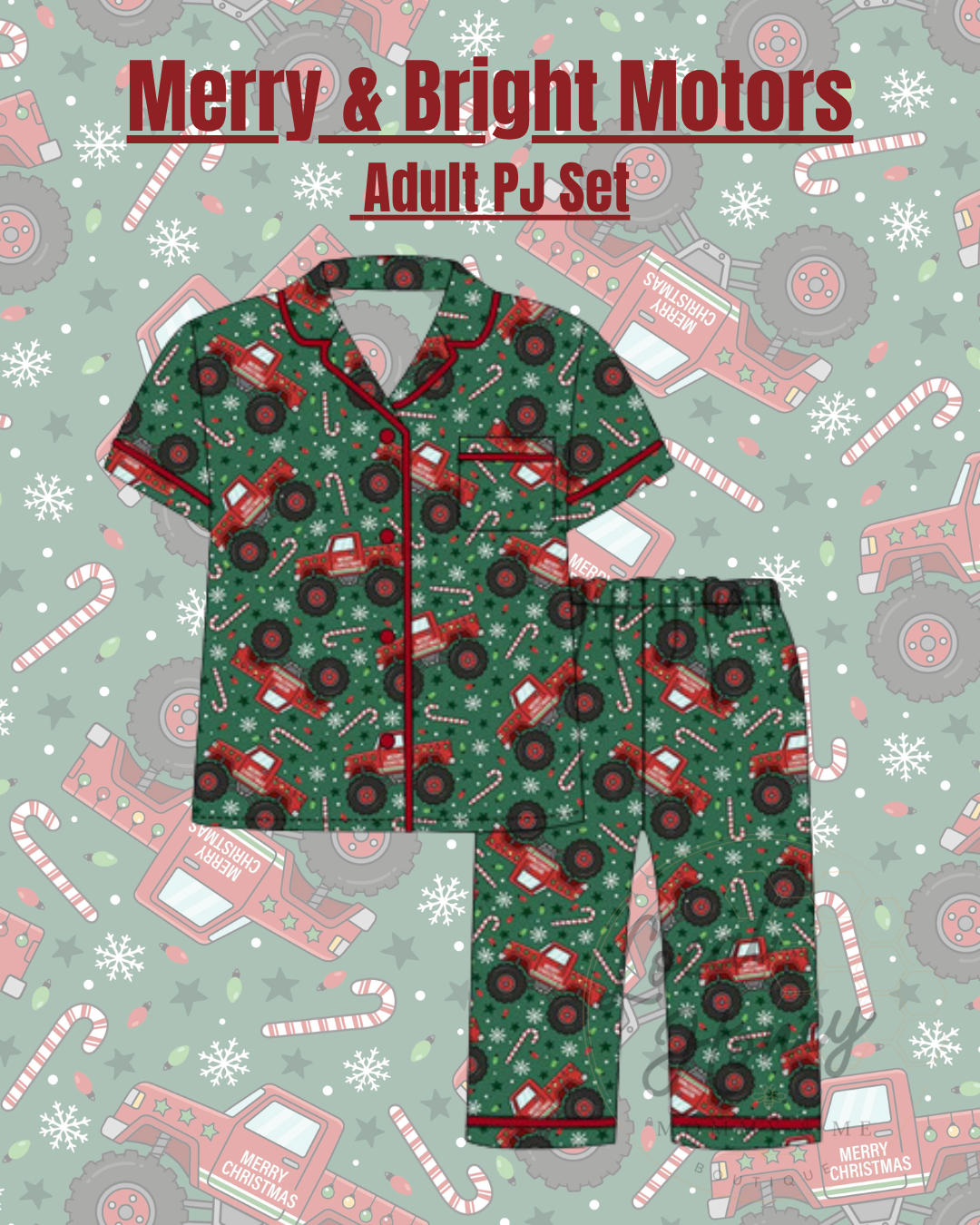 Pre order Adult Pj Set Merry and Bright Motors