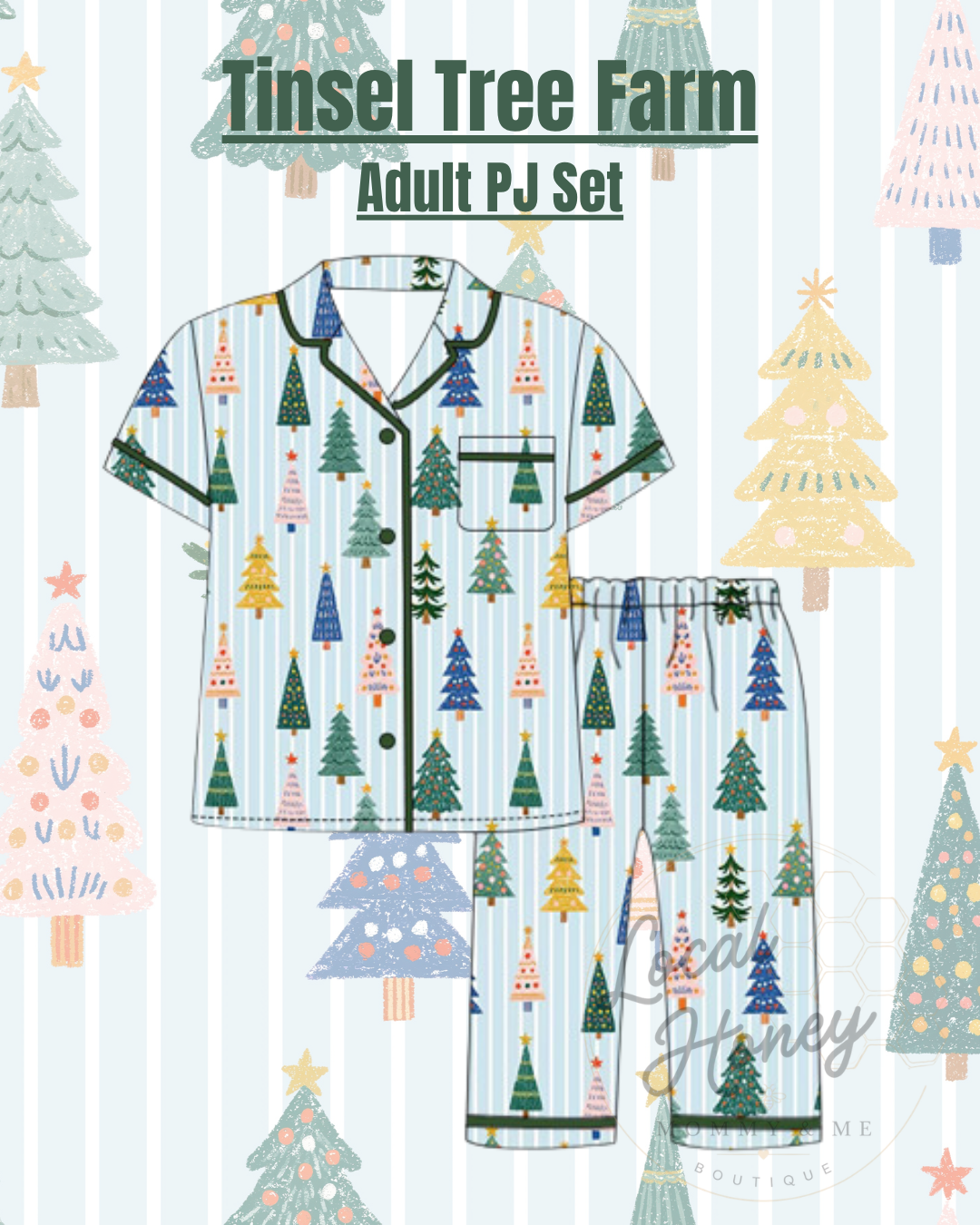 Pre order Adult Pj set Tinsel Tree Farm