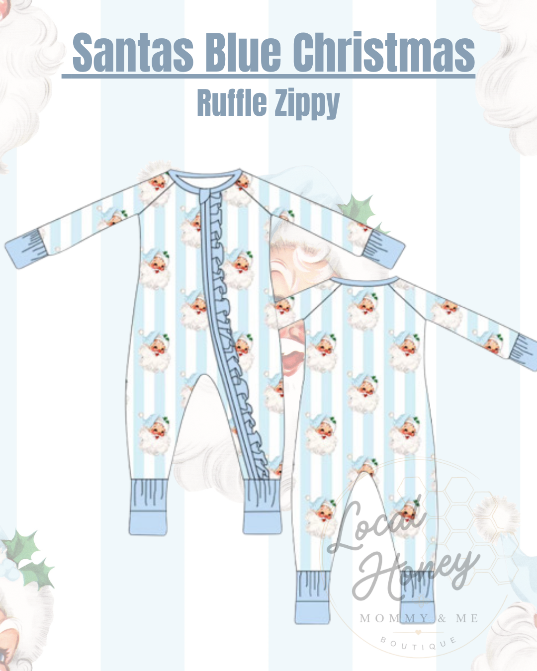 Pre order Santa’s Blue Christmas Ruffle Zippy