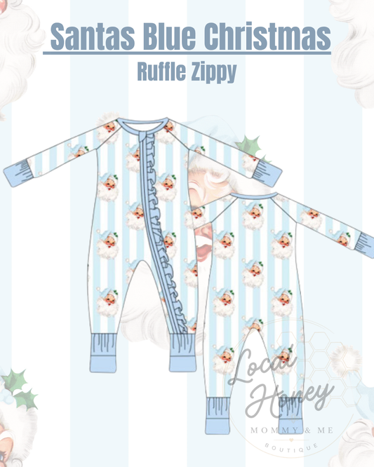 Pre order Santa’s Blue Christmas Ruffle Zippy