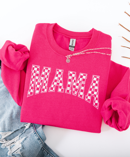 Pink Checkered Mama Crewneck