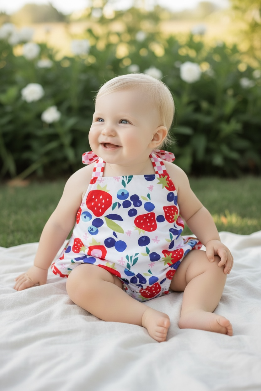 Blueberry printed baby bodysuit with ruffle butt