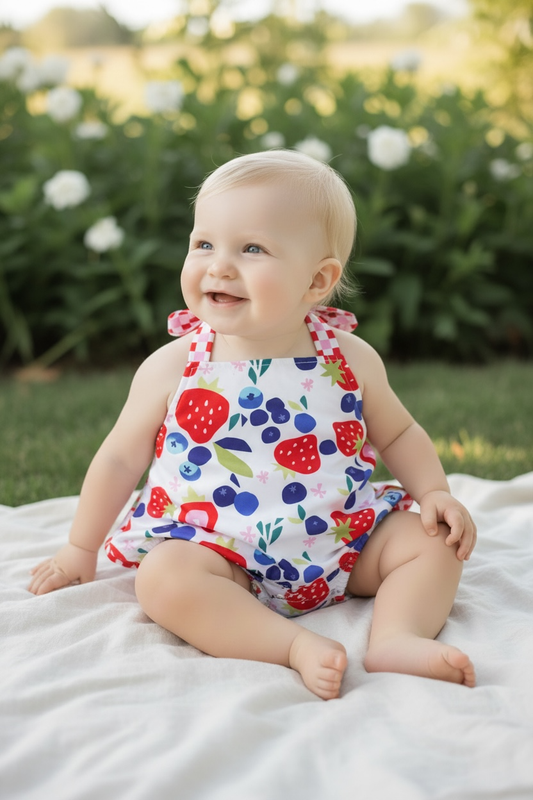 Blueberry printed baby bodysuit with ruffle butt